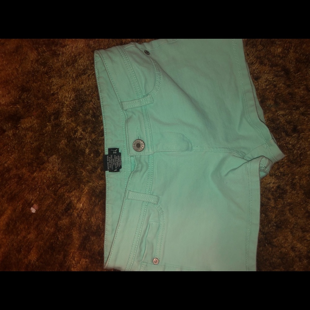 teal jean shorts